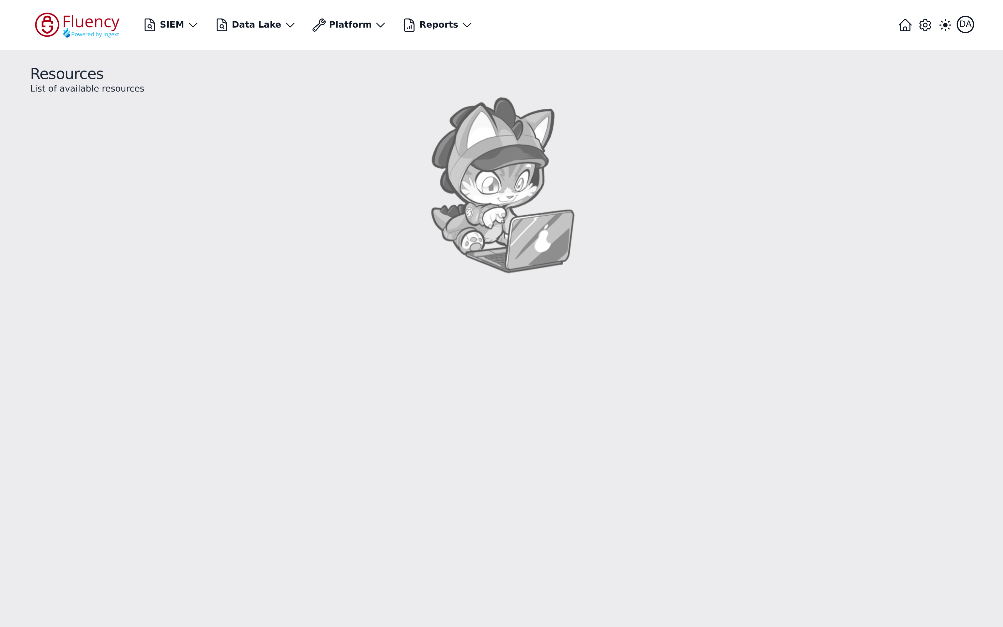Resources page empty state with a placeholder illustration and no resources