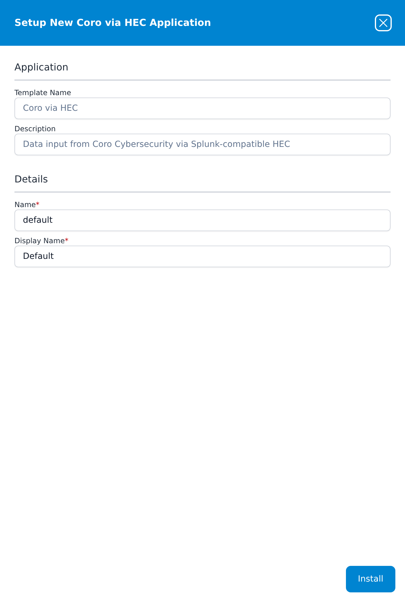 Setup New Coro via HEC Application panel