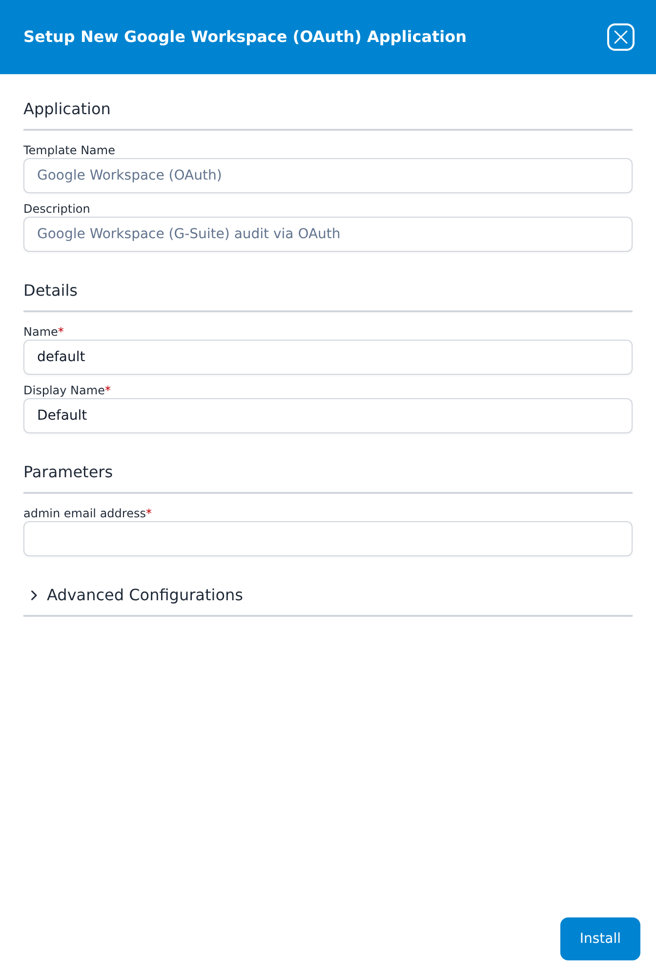 Setup New Google Workspace (OAuth) Application panel
