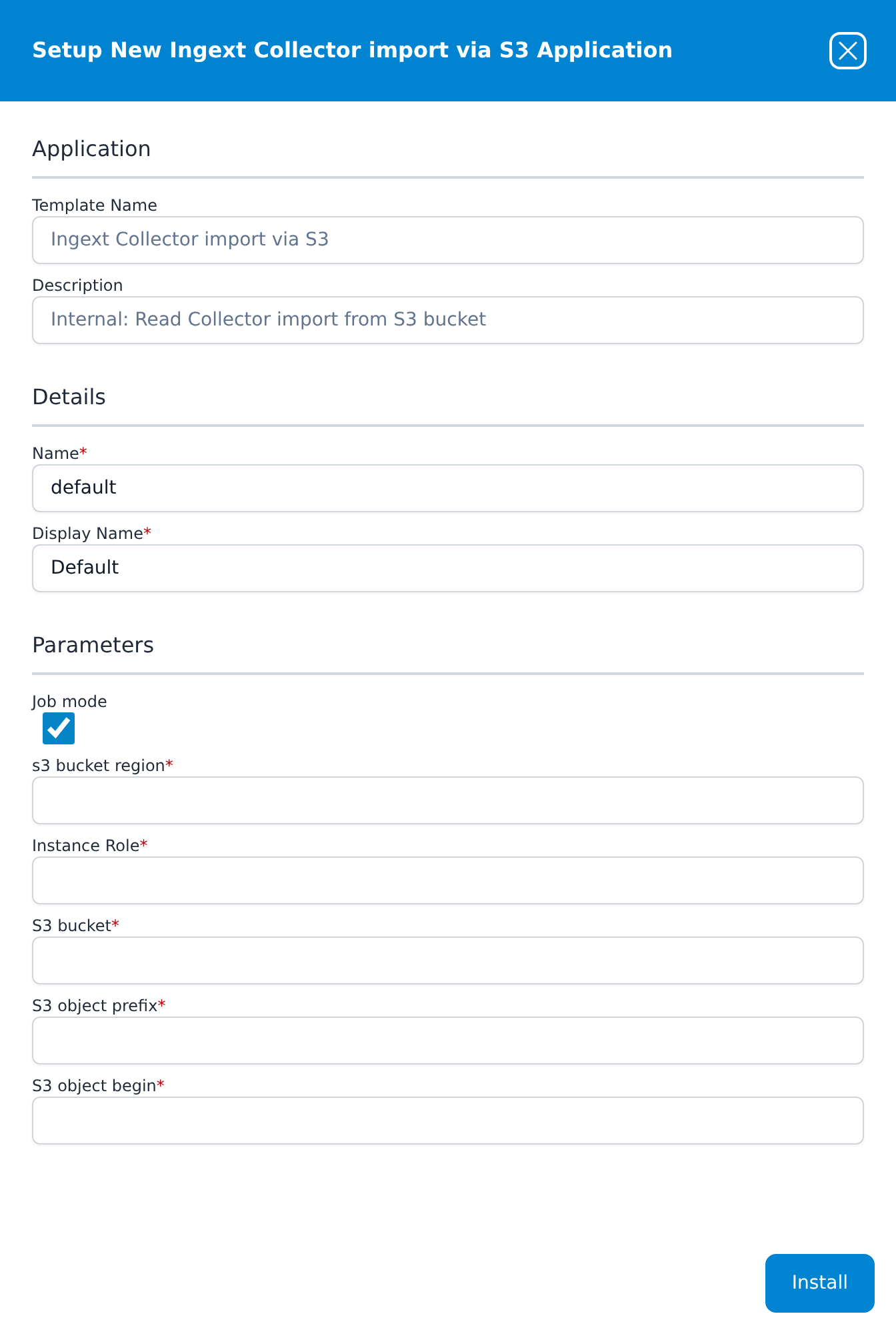 Setup New Ingext Collector import via S3 Application panel