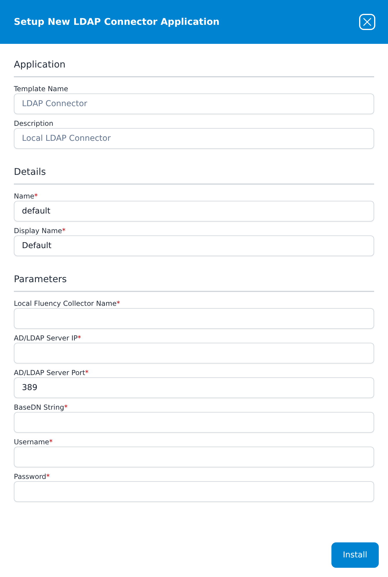 Setup New LDAP Connector Application panel