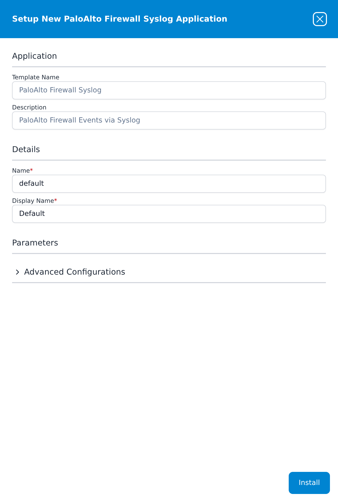 Setup New PaloAlto Firewall Syslog Application panel