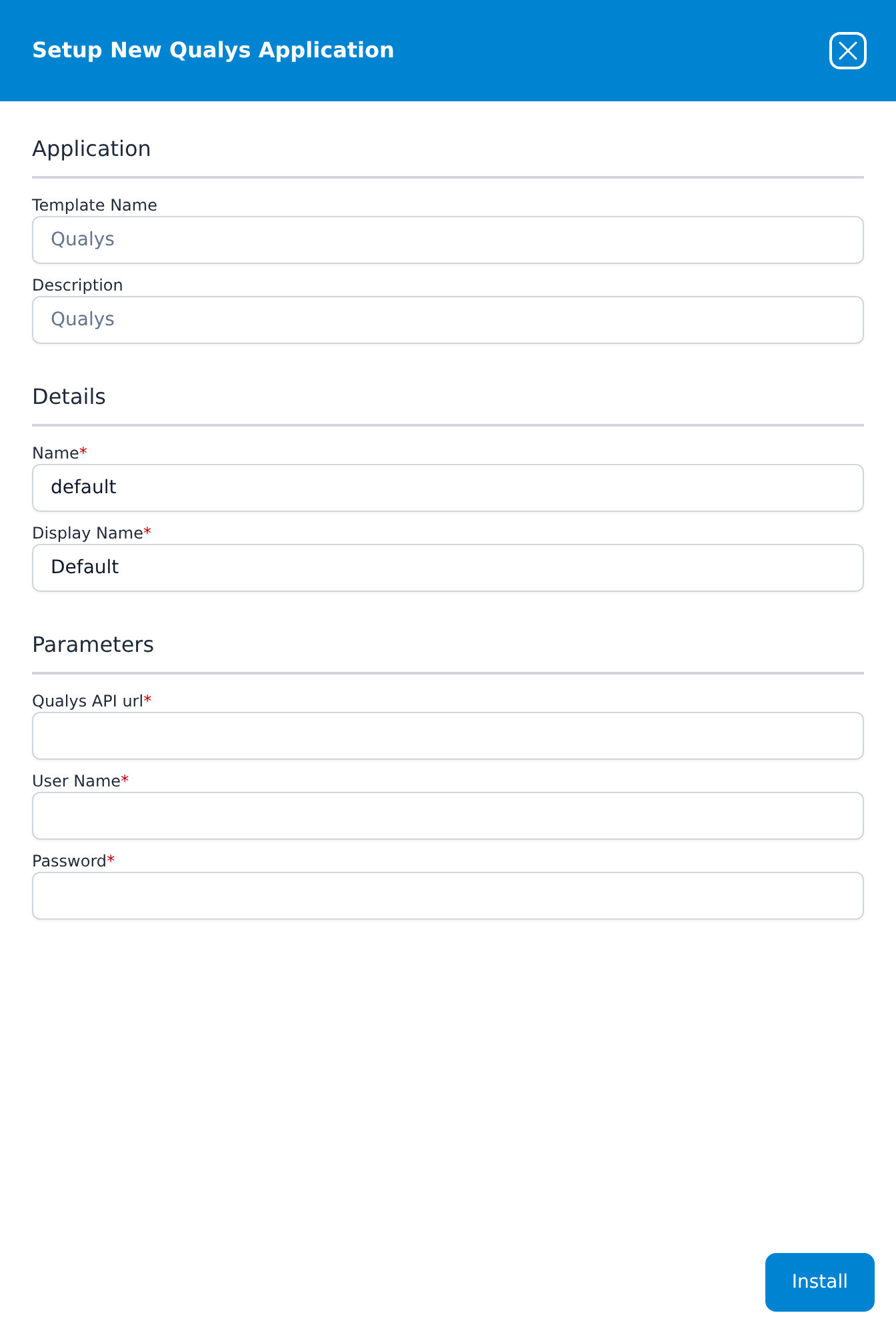 Setup New Qualys Application panel