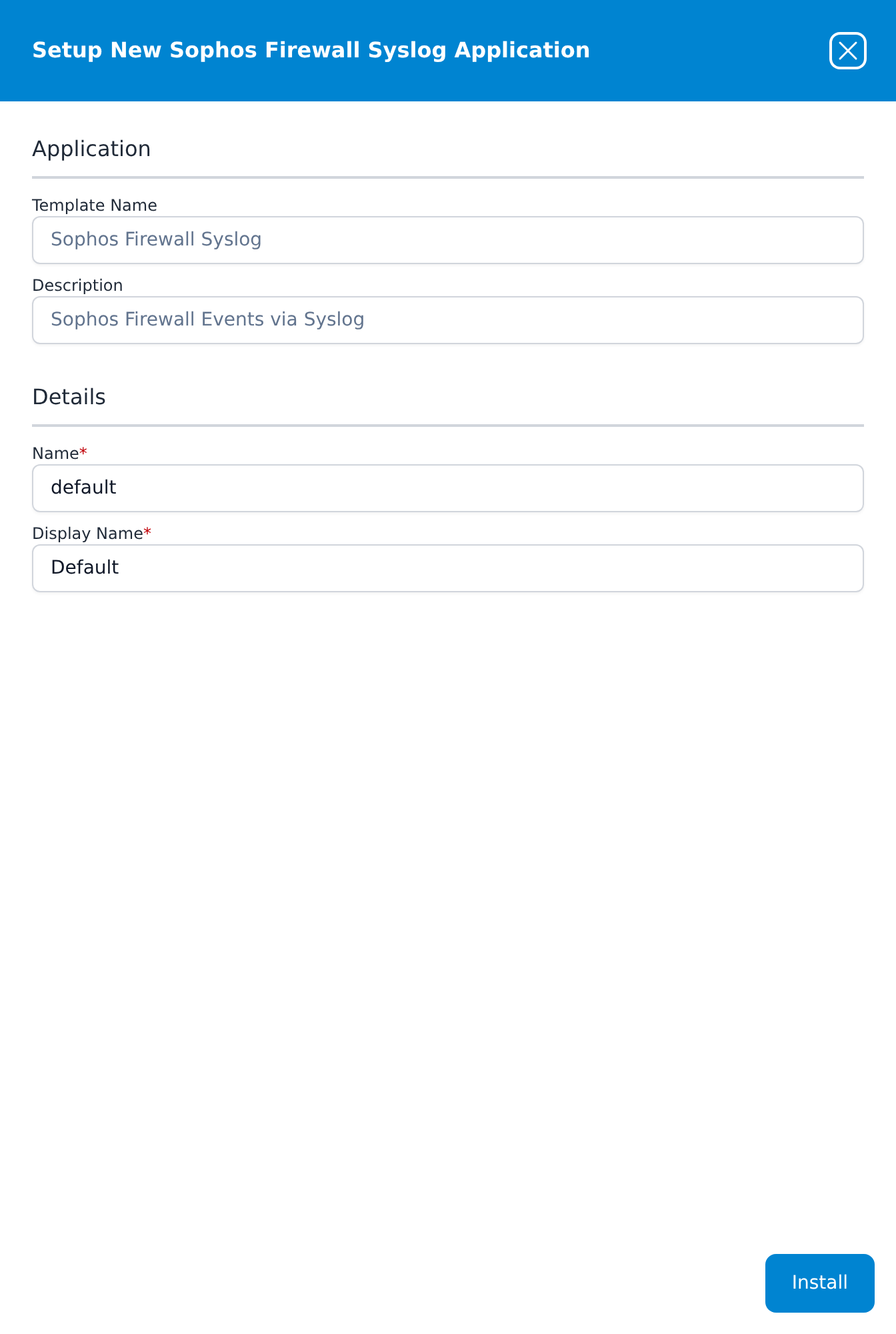 Setup New Sophos Firewall Syslog Application panel