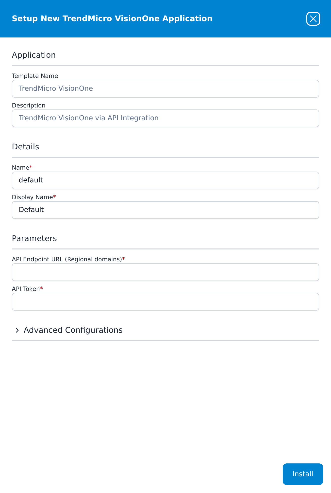 Setup New TrendMicro VisionOne Application panel