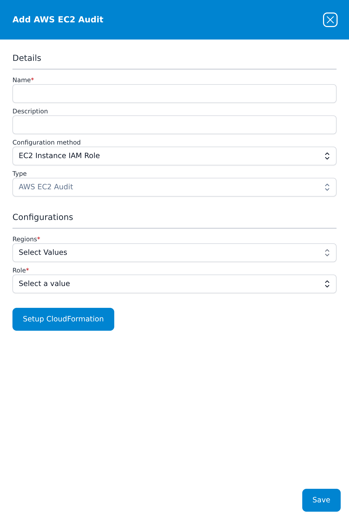Add AWS EC2 Audit dialog