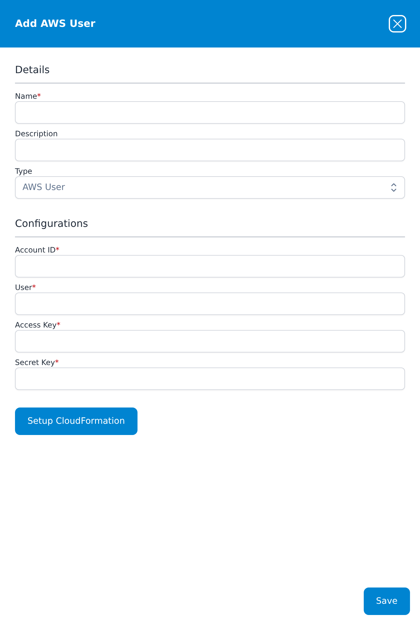 Add AWS User dialog