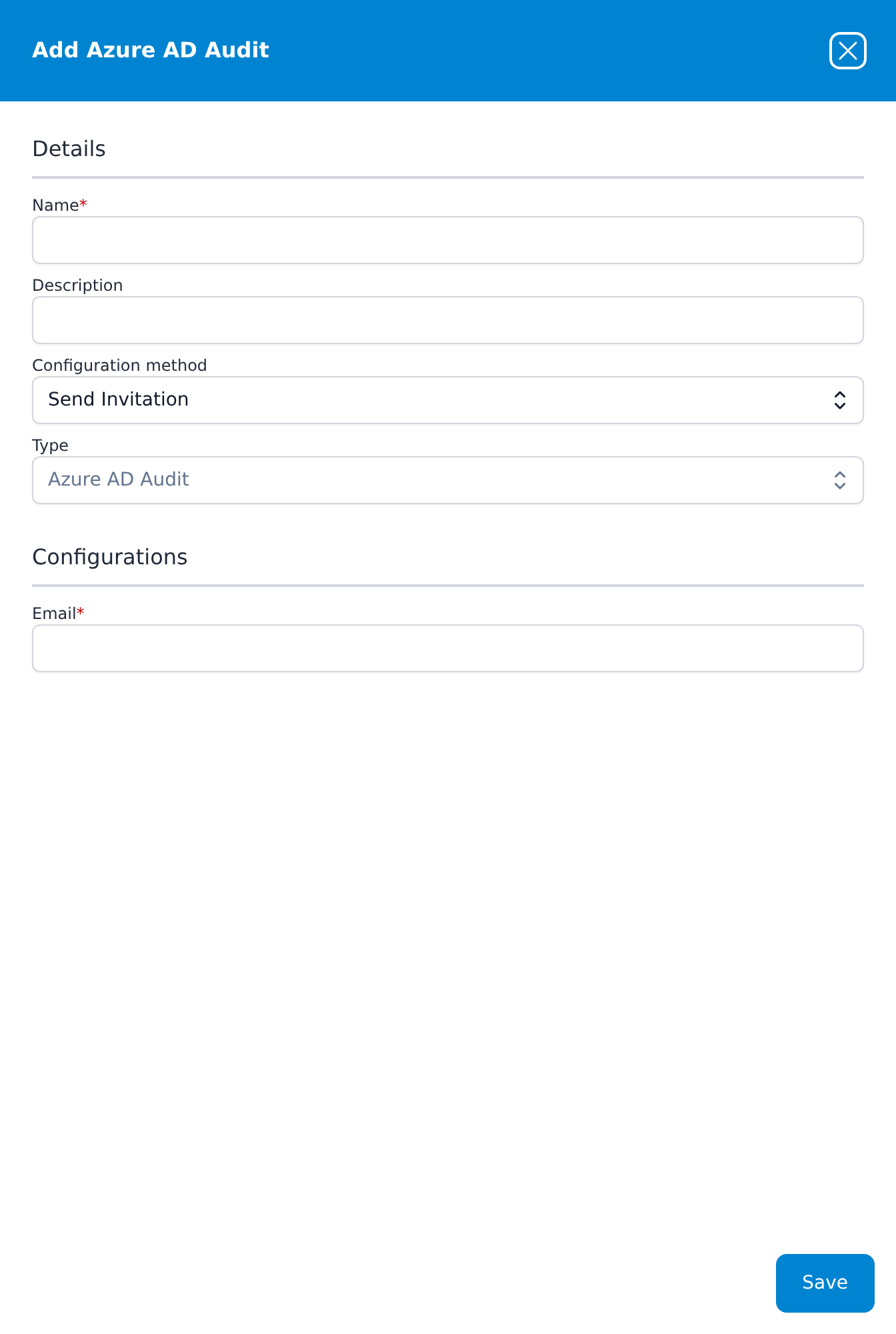 Add Azure AD Audit dialog