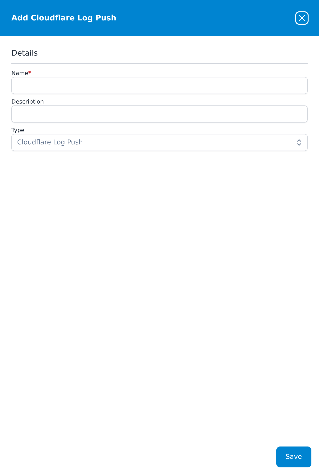 Add Cloudflare Log Push dialog