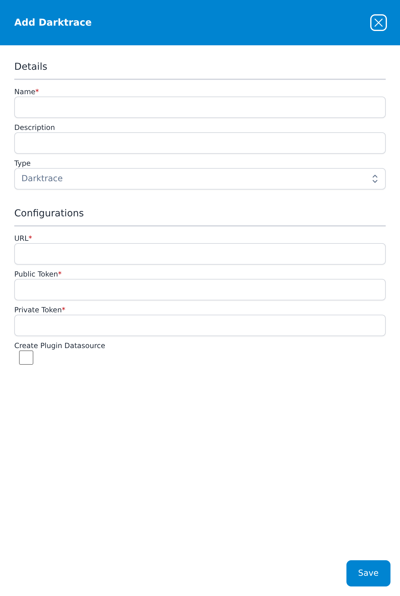 Add Darktrace dialog