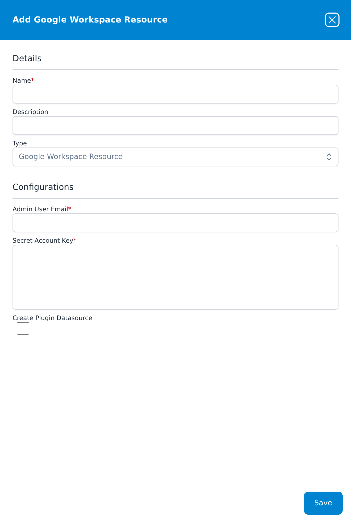 Add Google Workspace Resource dialog