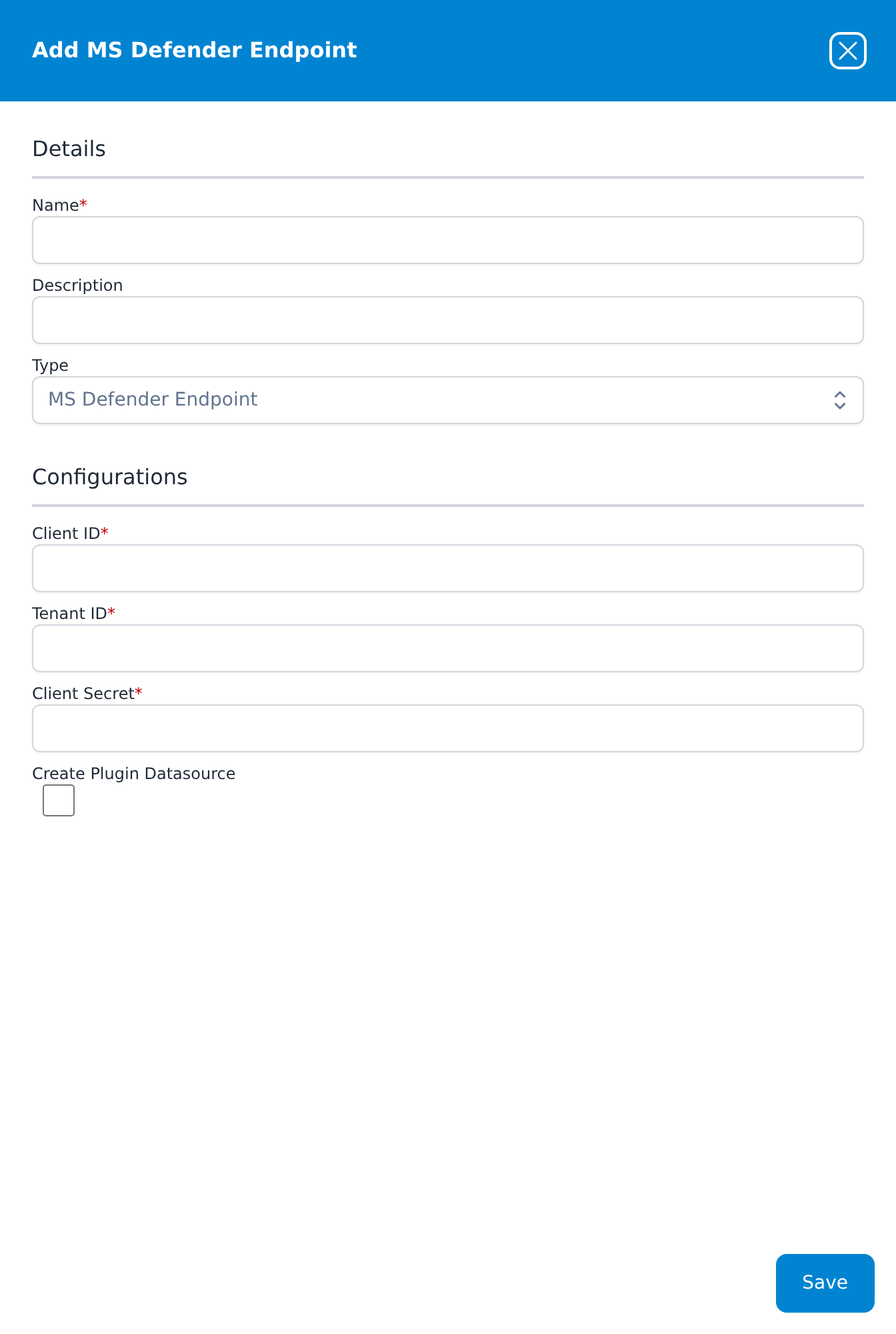 Add MS Defender Endpoint dialog