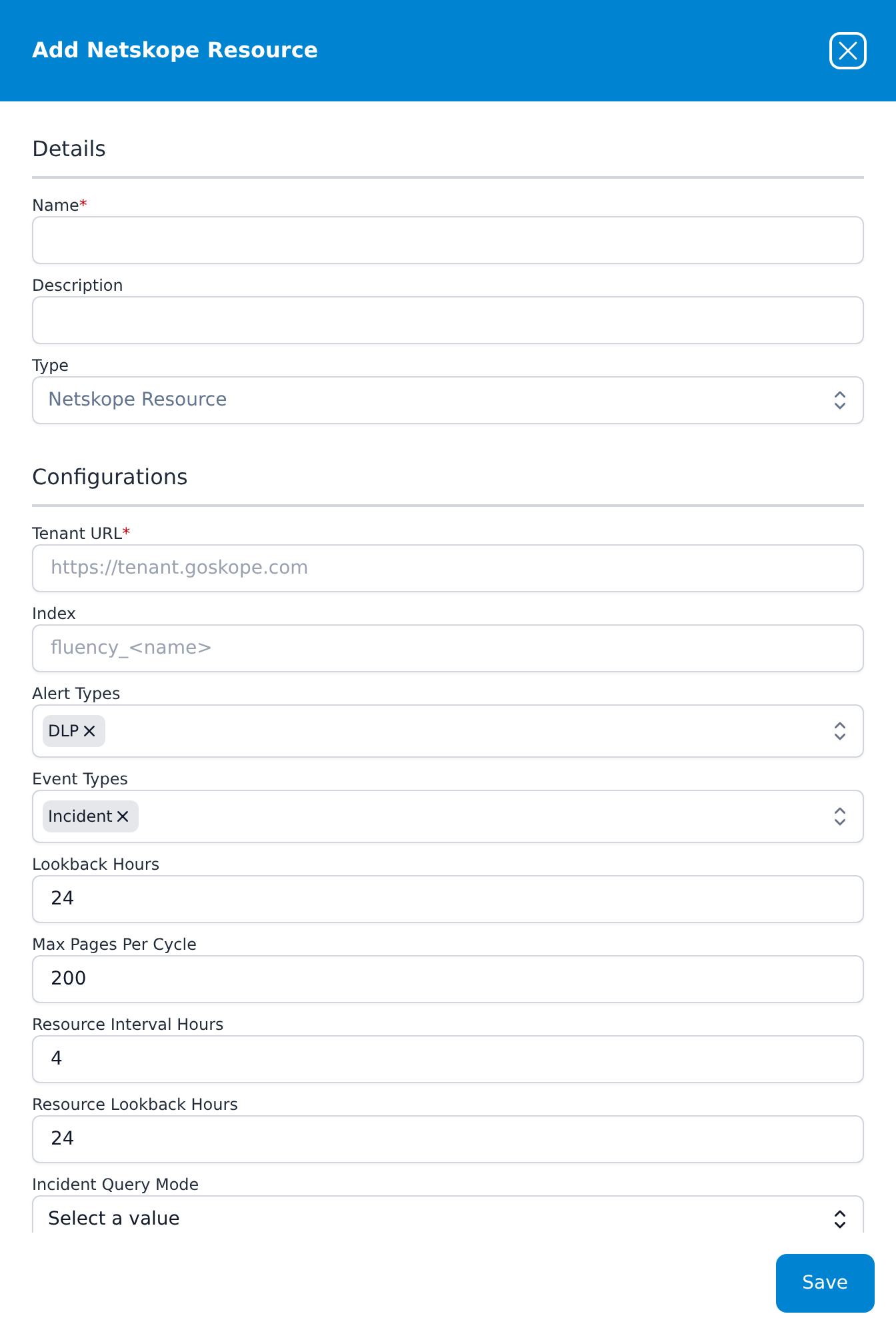 Add Netskope Resource dialog