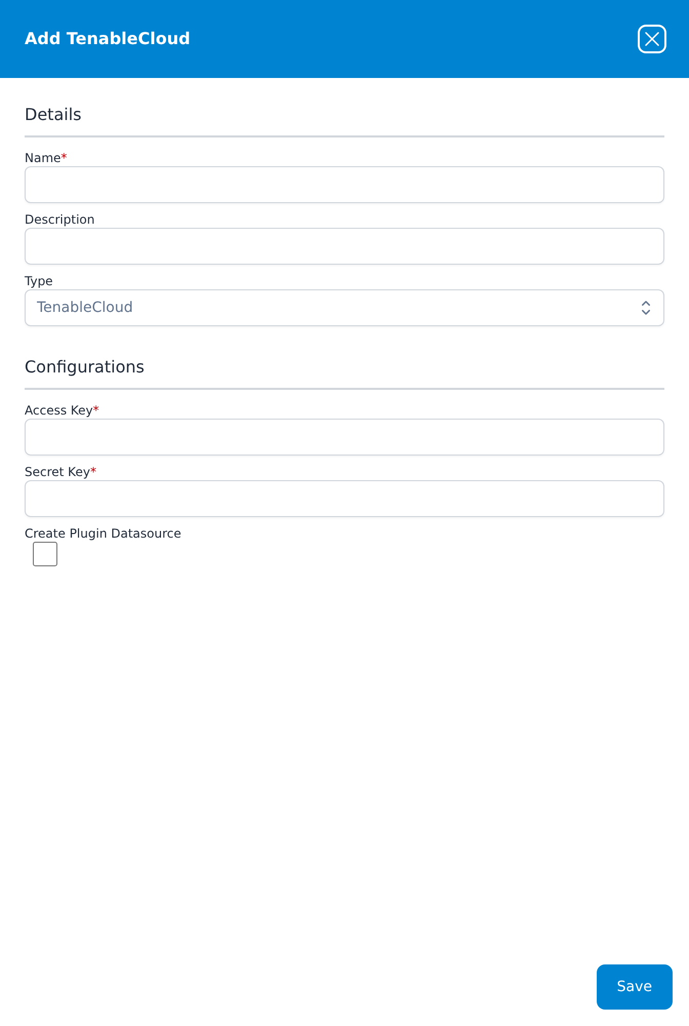 Add TenableCloud dialog